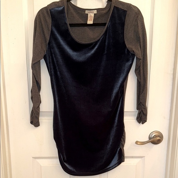 Sundance NWOT Blue Velvet & Gray Fitted Long Blouse - Picture 1 of 8